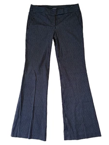 THEORY Bloomingdales career Classic WIDE FLARE LEG pinstriped BLACK pants $298 8 - Picture 1 of 6