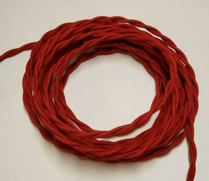 25 ft. RED COTTON TWISTED LAMP CORD ANTIQUE VINTAGE STYLE 2 CONDUCTOR 30267K - Picture 1 of 2