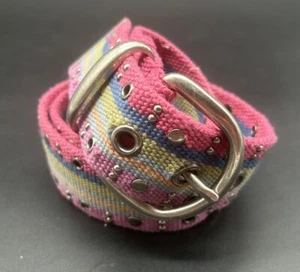 VTG Canvas Womens Pastel Stripe Adjustable Belt Stainless Steel Studded XL - Picture 1 of 6