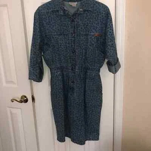 Vintage Dreams Denim Mechanic Inspired Dress floral pattern - Picture 1 of 8