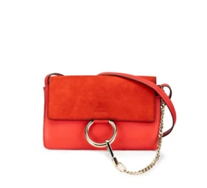 Bolso Chloe Mini Faye Pequeño Rojo Amapola Gamuza Cuero Bandolera Monedero Cadena - Imagen 1 de 10