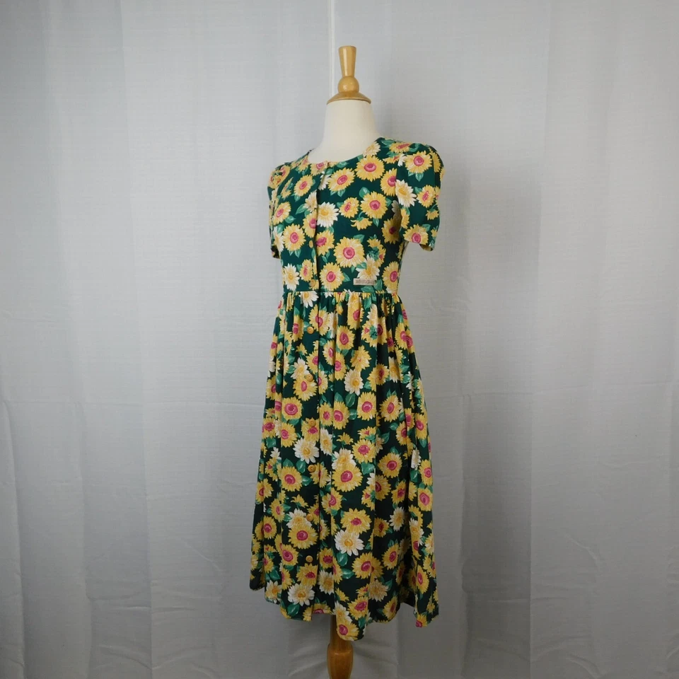 Vestido sin mangas abullonadas Bonnie Jean vintage con botones - 12, estampado de girasol #5745 Foto 1 de 4