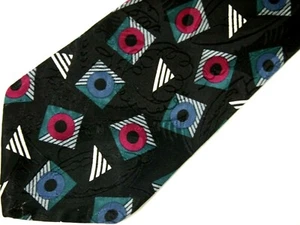 Vtg Cezani Mens Necktie Tie Black Blue Purple Geometric Silk 57" - Picture 1 of 4