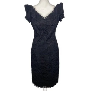 Vtg AMBRIA Women Sheath Dress Lace Overlay Sz 10 Black Purple Elegant 80s - Picture 1 of 11