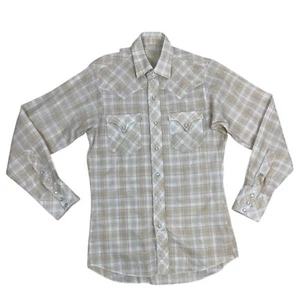 VINTAGE 70s Western Pearl Snap Press Stud Shirt S Check Cowboy Rockabilly 1970s - Picture 1 of 5