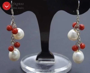 10mm Rice Natural White Pearl Earring for Women 5-6mm Red Coral Dangle Earring - Picture 1 of 44