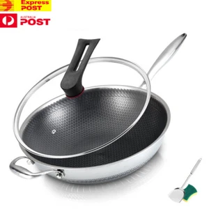 Classic 32cm Stainless Steel Wok w/ Lid Spatula- Nonstick Induction Stir Fry Pan - Picture 1 of 10