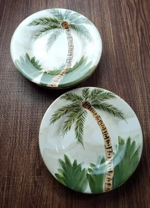 Tabletops Gallery THE ISLAND Hand Painted Palm Tree Salad Plate 8 1/4” Set Of 4 - Picture 1 of 6