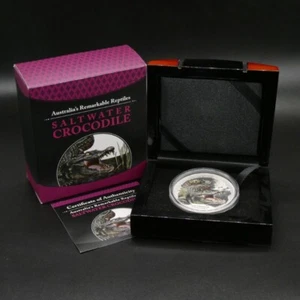 2017 Tuvalu $1 Silver Proof Coloured Coin - Remarkable Reptiles Crocodile - Bild 1 von 1