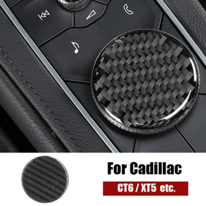 Black Carbon Fiber Car Center Console Knob Trim Cover For Cadillac CT5 CT6 XT5 - Foto 1 di 6