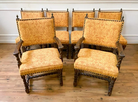 Vintage Oak Barley Twist Dining Chairs, Set of 6 Cover