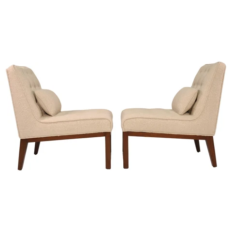 Edward Wormley for Dunbar Ecru Beige Boucle Sophia Slipper Chairs Ivory 1950s Cover