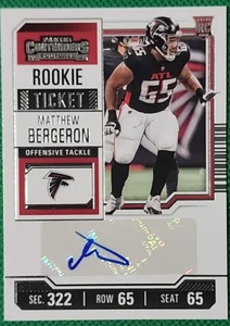 Boleto de novato Contenders Football Matthew Bergeron 2023 automático radiocontrol Atlanta Falcons - Imagen 1 de 2