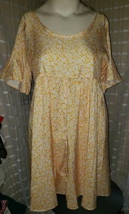 Women LG Yellow Floral Silky Feel Baby-doll Dress Reversible V-neck/Round #GDOT - Picture 1 of 4