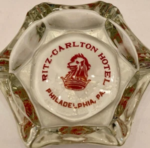 VTG Ritz-Carlton Hotel Ashtray Philadelphia Clear Glass Red Lettering Pristine - Picture 1 of 6