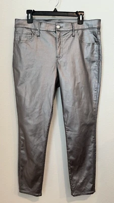 Express Women's Silver Metallic Skinny Jeans Mid Rise Faux Leather Eclectic 14R - Image 1 of 4