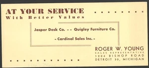 Lg Advertising Ink Blotter JASPER DESK Co, Quigley Furniture  DETROIT, MICHIGAN - Picture 1 of 2