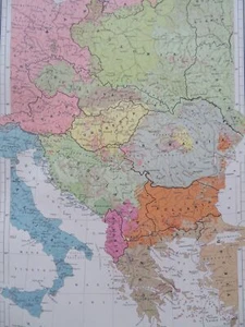 Ethnographic Eastern Europe Ethnography Balkans 1927-9 Italian large color map - Picture 1 of 4