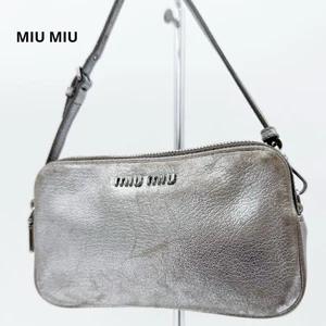 MIU MIU Madras Silver Leather Accessory Pouch – Metallic Mini Bag – from Japan - Picture 1 of 14