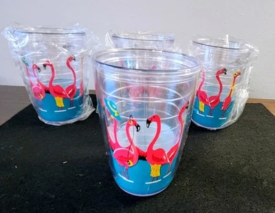 Juego de 4 tazas/tazas de acrílico transparente flamenco rosa piscina al aire libre 14 oz playa Foto 1 de 4