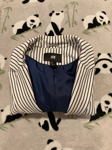 Blazer donna H&M taglia 8 bianco navy tasche a righe - Foto 1 di 7