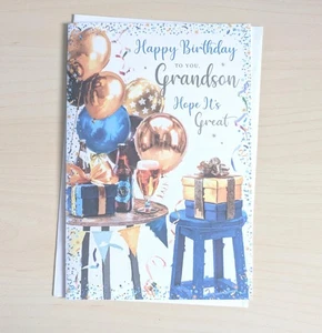 Grandson Birthday Card 9"x6" Drink Balloons Him Men Male Adult - Picture 1 of 3