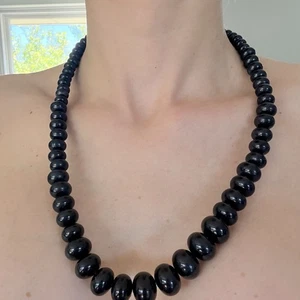 Black Rondelle Bead Necklace – 62 cm Round Clasp Retro Gloss Finish - Bild 1 von 2