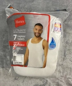 Hanes Herren Tagless Weiß Tanks Größe Medium 7er Pack Neu - Bild 1 von 3