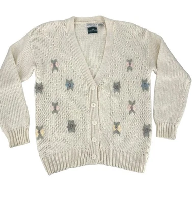 Cárdigan suéter vintage Cabin Creek para mujer pequeño crema bordado floral años 90 Foto 1 de 4