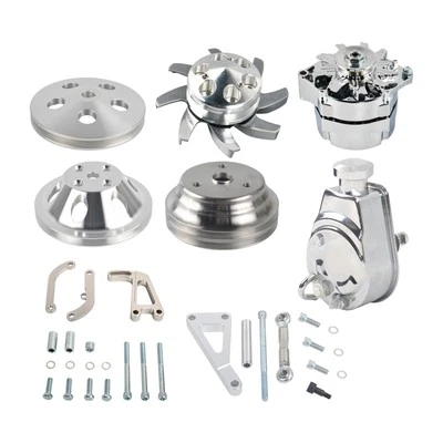 Power Steering & Long Water Pump & Alternator Pulley & Bracket For Chevy SBC 350 - Imagen 1 de 4