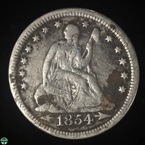 1854 with Arrows Liberty Seated Quarter - Very Good Details - Picture 1 of 2