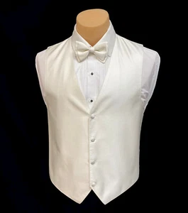 Men's Larr Brio Ivory Tuxedo Vest & Tie Bow or Long Off White Wedding Groom Prom - Picture 1 of 8