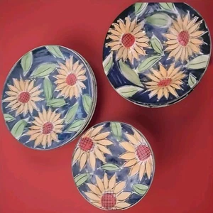 Vintage Sango 11pc Dinner Set Sunflower Hand Painted Bowls,Plates 90s - Picture 1 of 6