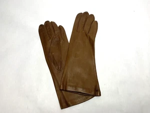 Vintage Brown Kid Leather 11” Long Woman's Gloves. Italy size 7. 100% Silk Lined - Picture 1 of 5