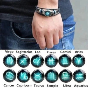 12 Constellation Zodiac Bracelet for Men Women Multilayer Leather Jewelry Gift - Picture 1 of 23