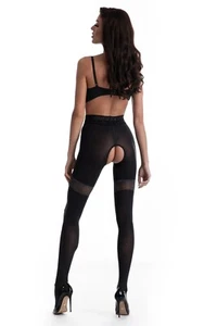 Black Semi Opaque 80 Denier Silver Lurex Band Sexy Crotchless Ladies Tights P36 - Picture 1 of 5
