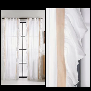 Anthropologie Layla White Ruffle 1 Curtain Panel 84”x50” Romantic Elegant Cotton - Picture 1 of 4