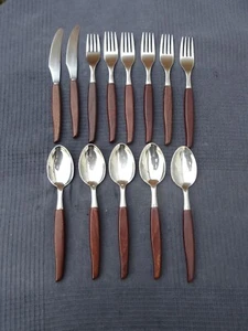 13 pezzi di posate vintage Firth Staybrite in legno lucido - Foto 1 di 20