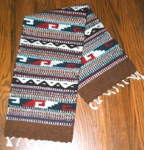 Table Runner 38x10"+ fringe Woven Wool Oaxaca Mexico Southwestern Design EM1 - Picture 1 of 1