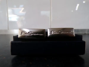 VINTAGE CUFFLINKS BEN SHERMAN BRUSHED STEEL SILVER TONE BOXED - Picture 1 of 4