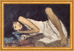 Liegende um 1914 Zigeuner Frau Mädchen Expressionismus Otto Mueller A3 Gold 37 - Bild 1 von 1