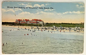 PALM BEACH, Florida Postkarte "Winter Surf BADEN" Strandszene um 1900 verschickt - Bild 1 von 2