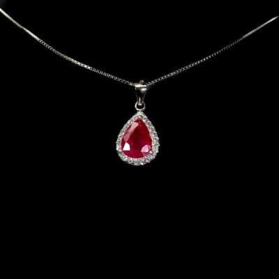 Collana In Argento Sterling 925 Con Rubino A Pera 8x6mm Gioielli 18in - Immagine 1 di 4