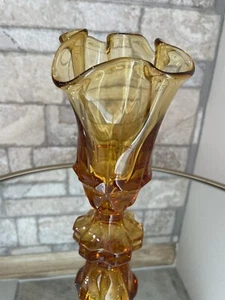 Fenton Valencia Handkerchief Hand Blown Amber Gold Glass Vase Vintage 1969 - Picture 1 of 6