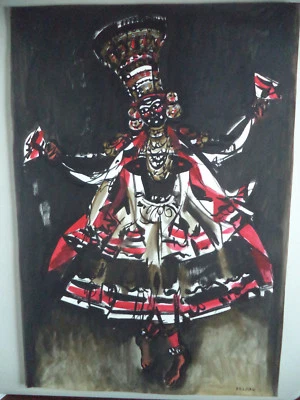 Pintura Gouache Original Andre Delfau Mediados de Siglo Moderno Abstracto Bailarín Asiático! Foto 1 de 4