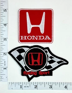Embroidered 2-Patch Set - Racing Sport - Checkered Flag - Iron-on - Honda - NEW - Picture 1 of 1