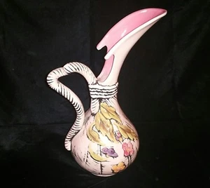 HULL POTTERY T13 BLOSSOM FLITE 13.75" EWER FLIGHT GLOSS PINK HANDLED PITCHER - Picture 1 of 12