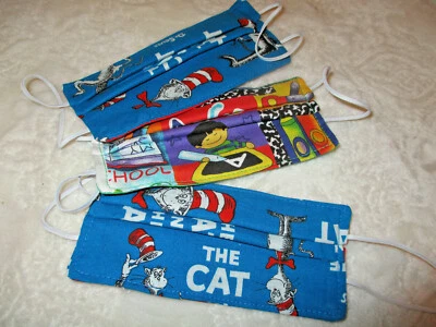 FACE MASKS~Children's Size~3 qty. Handmade~NEW~Dr Seuss & School Days - Image 1 of 4