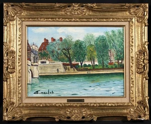 ELISEE MACLET (1881-1962) GROSSE SIGNIERTE FRANZÖSISCHE ÖL-LEINWAND - ANGELN AN DER SEINE - Bild 1 von 10