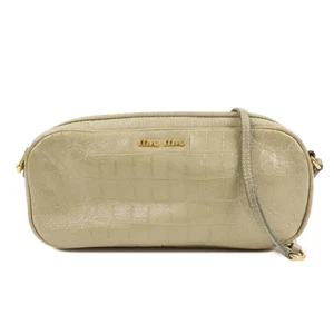 MIU MIU Patent Leather Shoulder Bag Crossbody Bag Beige 5N1477 Auth Used F/S - Picture 1 of 24